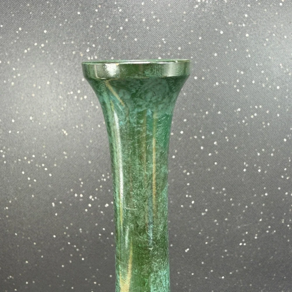 Vintage 1967 Japanese Verdigris Bud Vase Long Neck Mid Century Modern 9.5Inch